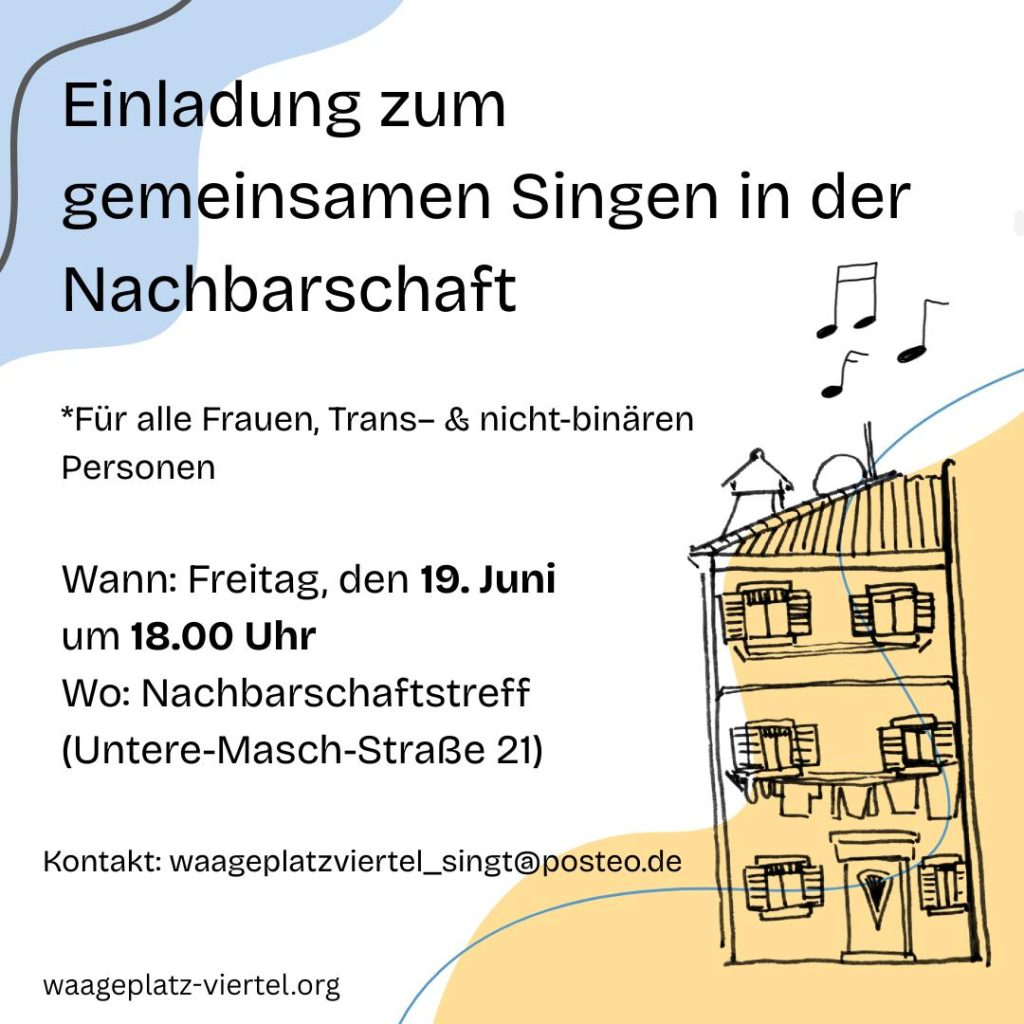 Gemeinsam möchten wir unter Anleitung bekannte Lieder anstimmen und neue entdecken, von Popsongs bis zu Volksliedern. Es geht dabei um die Freude am gemeinsamen Singen und Zusammenkommen. Niemand braucht also Vorwissen oder Erfahrung im Singen mitzubringen.